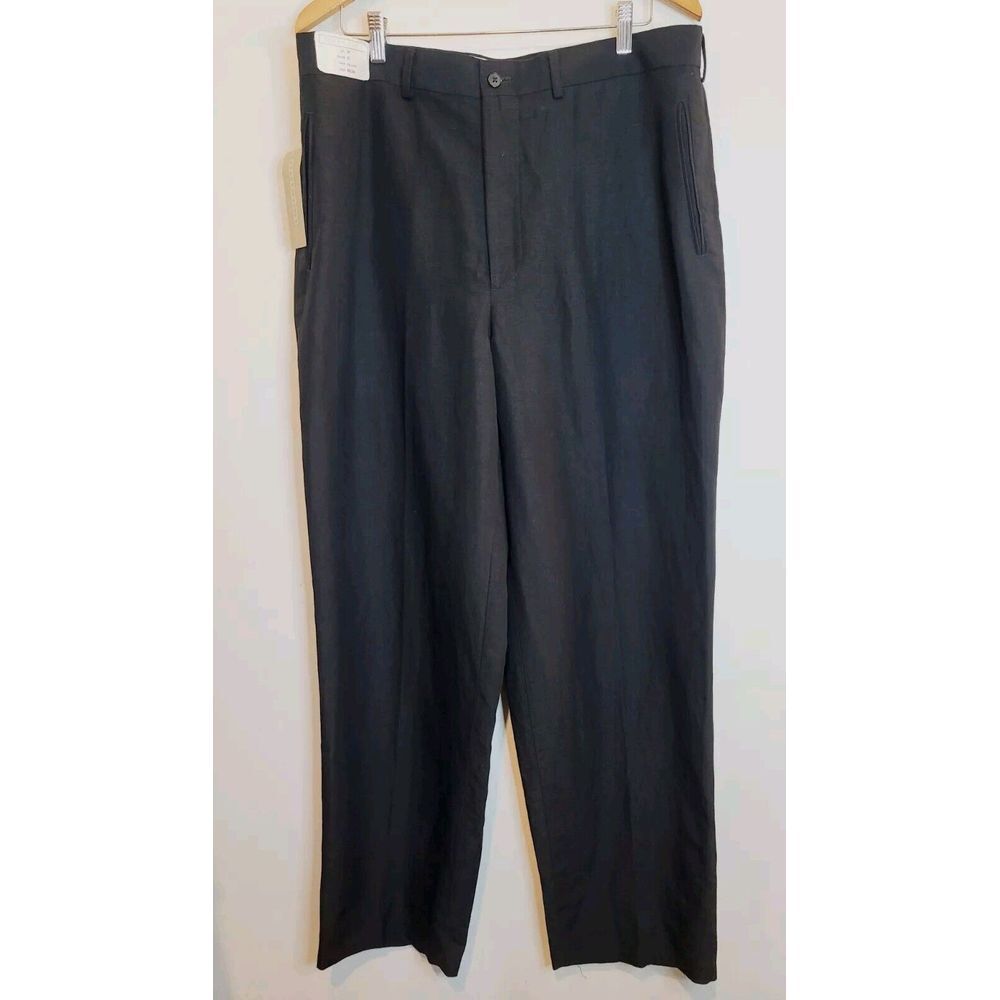 PERRY ELLIS LINEN Blend DRESS PANTS SLACKS BLACK 38 x 33 Relaxed Fit NWT